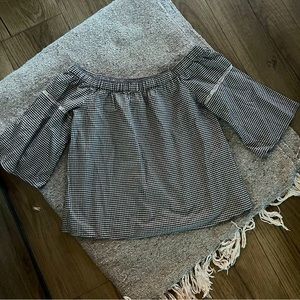 Abercrombie & Fitch blue and white gingham checkered off the shoulder top